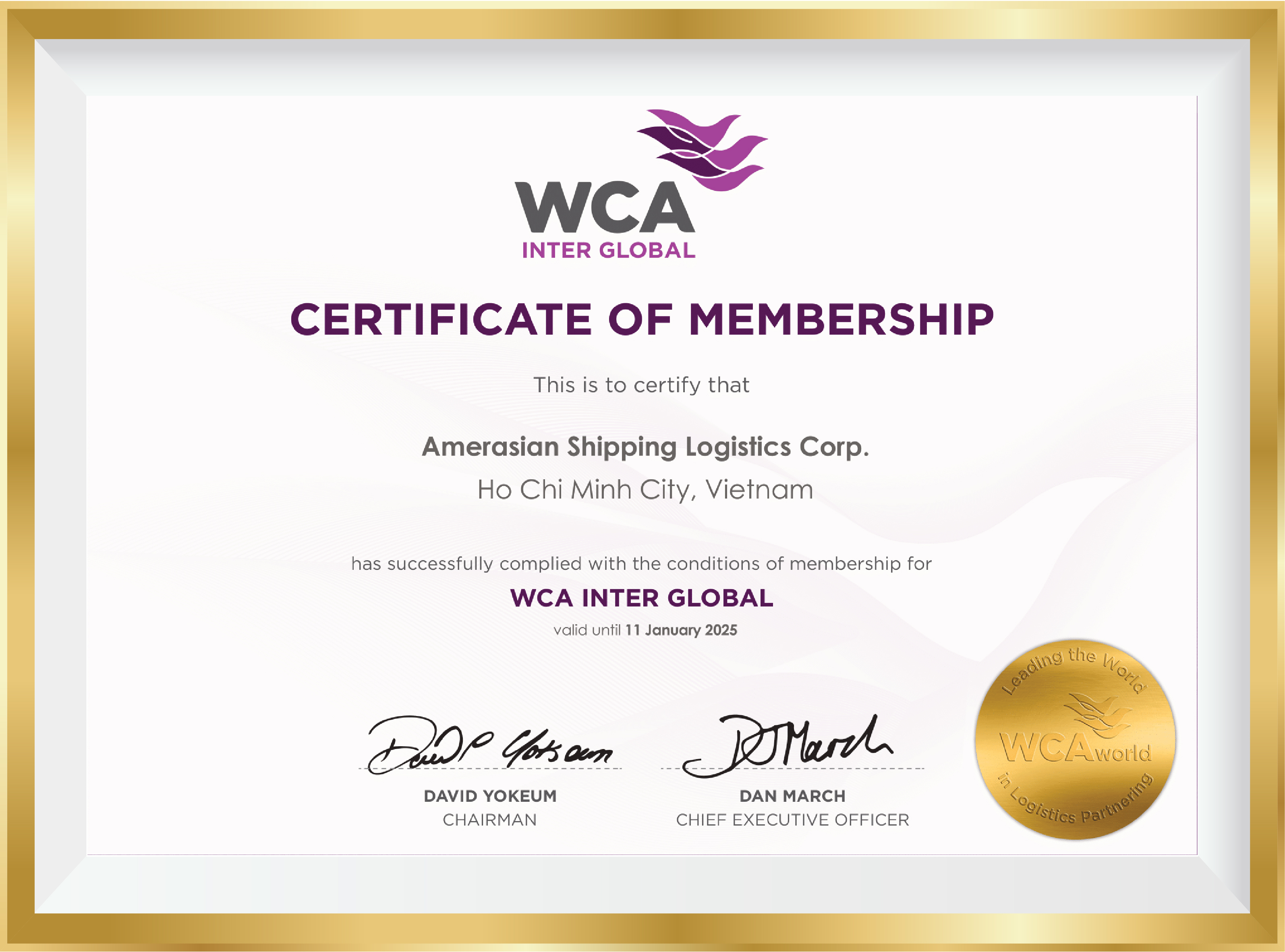 Chứng Nhận Certificate of membership WCA 2024